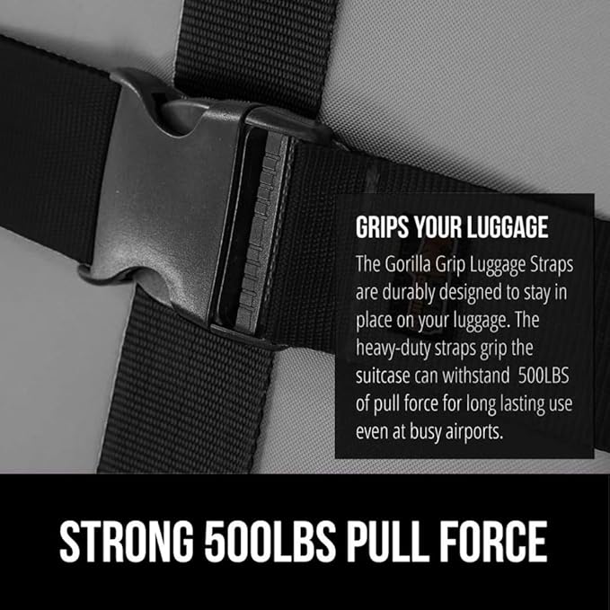 GORILLA GRIP Heavy Duty 8 Pack Adjustable Luggage Straps for Suitcases, Easy to Identify Travel Belt Connector Holds Suitcase Together, Extends Life of Bag, Strap Connects Two Bags, Accessories, Black