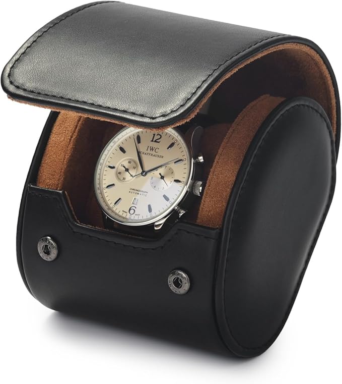 Oirlv Premium Leather Watch Roll Travel Case Single Watch Box for Men and Women Storage & Organizer Display, Anniversary Birthday（Black）