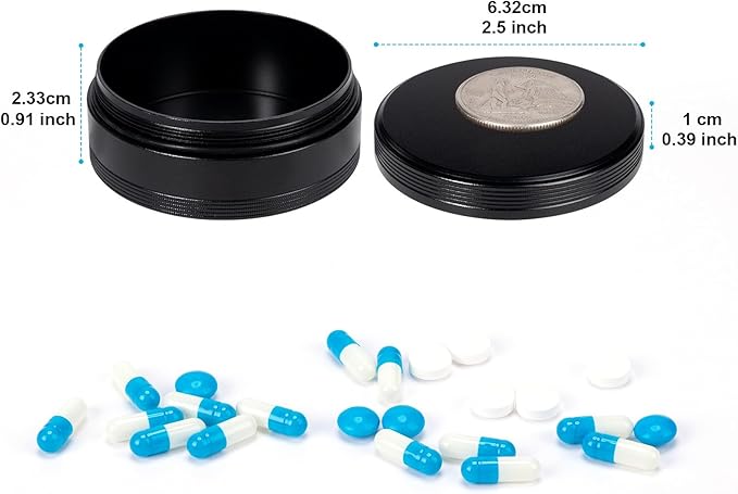 Portable Metal Pill Box - Travel Daily Pill Case, Waterproof Pill Container for Purse Pocket, Compact Medicine Organizer Holder for Medicines, Vitamins, Fish Oils
