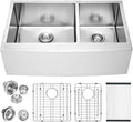 Lordear 36 Inch Double Bowl Farmhouse Kitchen Sink 36"x20-3/4"x10" Double Basin Undermount Farmhouse Kitchen Sinks 60/40 Apron Front 16 Gauge Farm Sinks