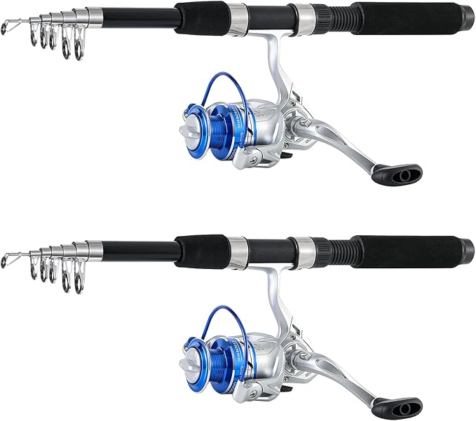 Fishing Pole Combo, 6.9ft 2Pcs Telescopic Rods Set, Collapsible Fishing Rods, 2PCS Spinning Reel Set with Carrier Bag Freshwater Fishing Rod and Reel Combos Kits(2 Blue Combos)