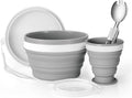 Odoland Camping Mess Kit Silicone Collapsible Bowl, Cup & Stainless Steel Spoon for 1 Person Backpacking Outdoor, Camping, Hiking and Picnic