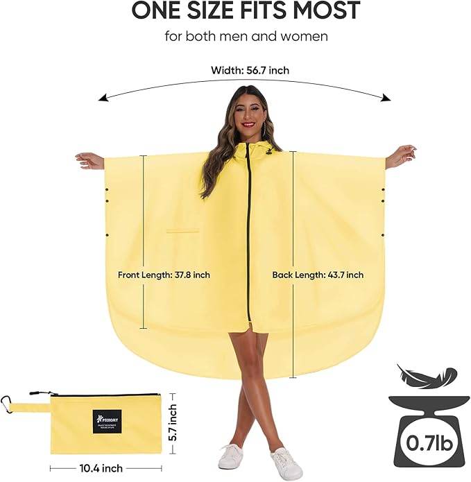 PTEROMY Hooded Rain Poncho for Adult with Pocket and Zipper, Waterproof Lightweight Raincoat for Men and Women