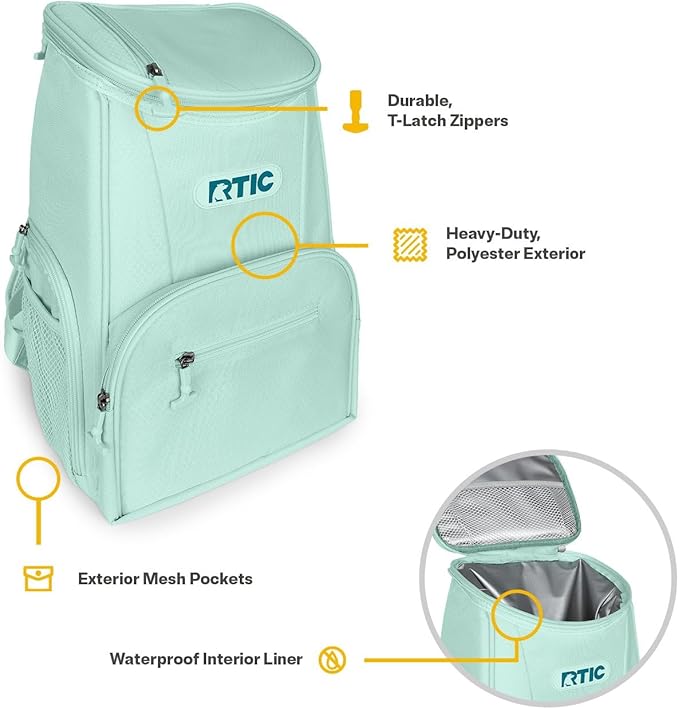 RTIC 15 Can Lightweight Backpack Cooler Soft Insulated Portable Bag for Lunch, Beach, Drink, Beverage, Travel, Camping, Picnic, Car, Hiking,