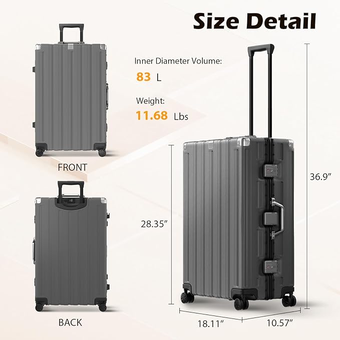 Krute Large Luggage 28 inch Zipperles Suitcase With Spinner Wheels USB Charger Hardside PC Aluminum Frame Luggages Checked Suitcases with TSA Lock (1 Piece)
