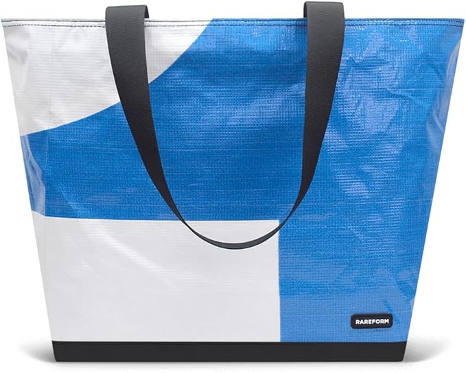 Rareform Large Zippered Blake Tote Bag | One-of-a-Kind, Water-Resistant, Recycled Billboard Vinyl | Color and Pattern Vary