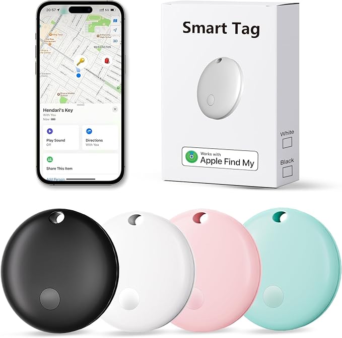 Tracker Tags, Item Finder Work with Apple Find My (iOS Only), Tracking Device Locator Smart Tag for Luggage, Keys, Wallet, Bike, Pets, Bags (Multi-Color, 4 Pack)