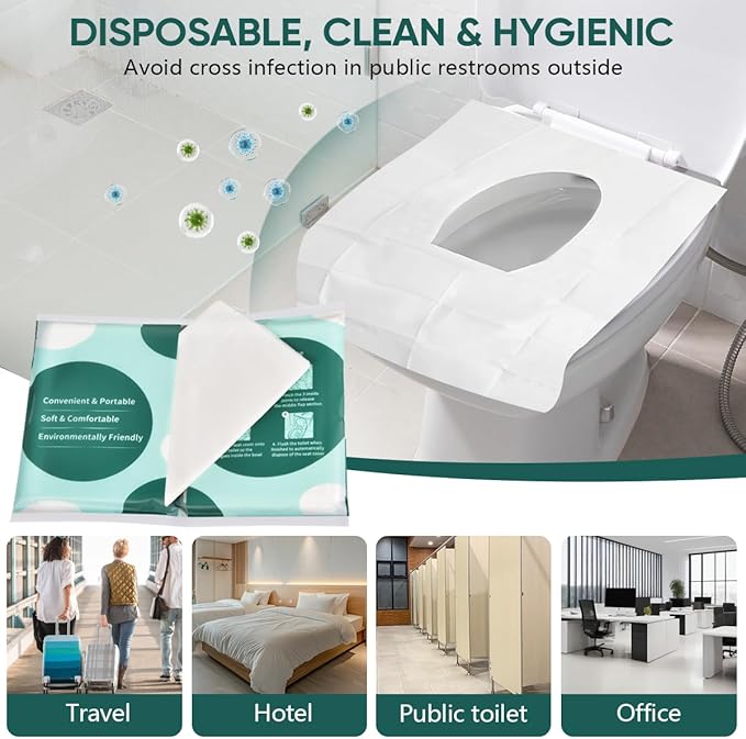 120 Pcs Disposable Flushable Paper Toilet Seat Covers Travel Supplies Essentials for Airplane, Public Restrooms, Bathroom, Hotels, Camping, Kids or Adults