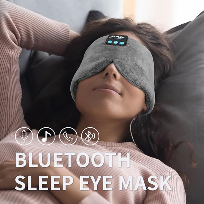 Sleep Eye Mask with Bluetooth Headphones, SYPVRY Wireless Headphones Bluetooth Silk Sleep Mask Blackout Blindfold, Bluetooth Eye Mask for Sleeping with Microphone