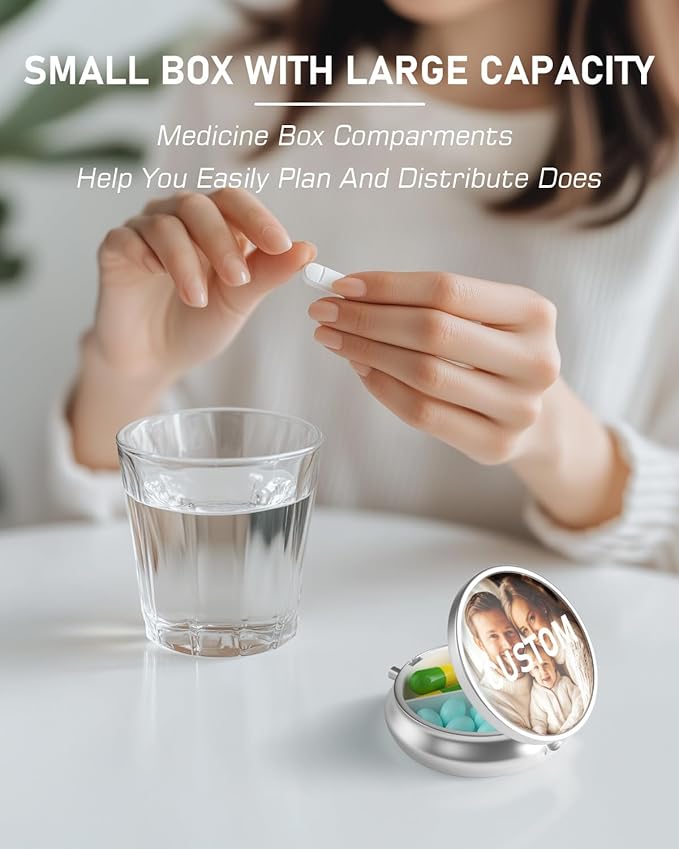 Pill Box, 3 Compartment Portable Travel Medicine Box with Mirror, Compact and Cute, Fits in Purse and Pocket, Medicine and Vitamin Organizer (Custom)