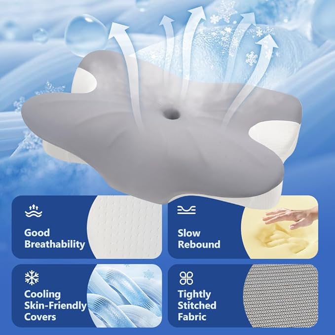 Cervical Pillow for Neck Pain Relief, Ergonomic Neck Pillow for Sleeping, Side Sleeper Pillows for Adults - Memory Foam Pillows with Cooling Case