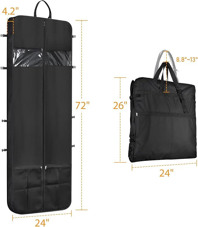Zilink Wedding Dress Garment Bag 72" Dress Bags for Gowns Long Trifold Bridal Dress Bag with Accessory Pockets and Adjustable Buckles for Wedding dress, Prom Evening Gown [Upgraded Version]