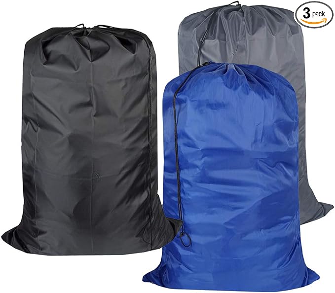 Washable Travel Laundry Bag with Drawstring, Large Dirty Clothes Bag Fit a Laundry Basket or Clothes Hamper, Enough to Hold 4 Loads of Laundry,26x39 inches (RoyalBlue Black Grey)