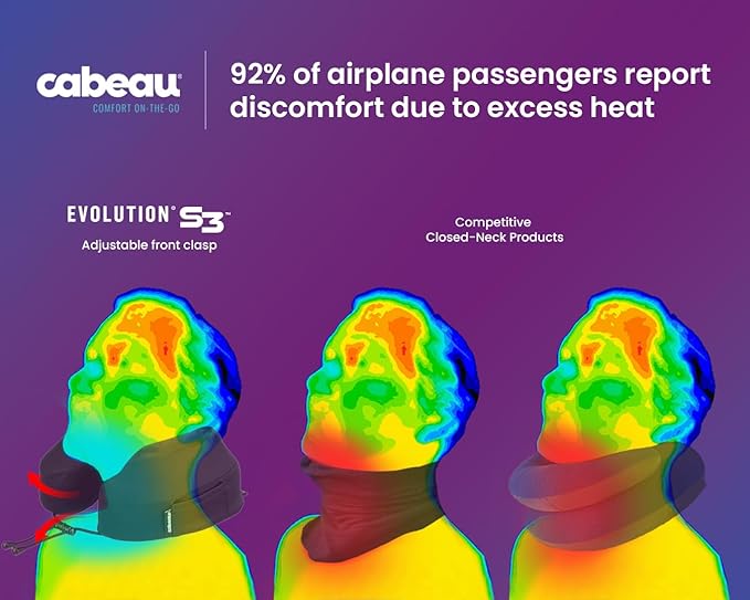 Cabeau Airplane Travel Pillow for Long Flights - Evolution S3 - Supportive Memory Foam with Seat Straps to Secure Your Head and Neck and Provides 360° Support (Jet Black)