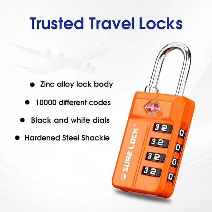 TSA Approved Travel Luggage Locks, Open Alert Combination Lock for School Office & Gym Locker,Toolbox, Pelican Case,Easy Read Dials- 1, 2 & 4 Pack (1, Orange 2PACK)