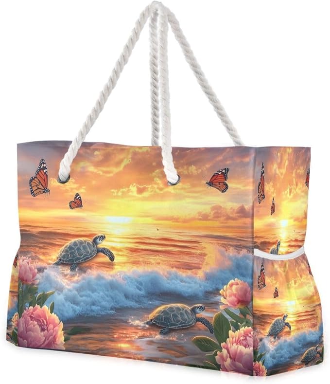 senya Large Beach Bags Totes Canvas Tote Shoulder Bag Soft Wave Water Resistant Bags for Gym Travel Daily Ocean