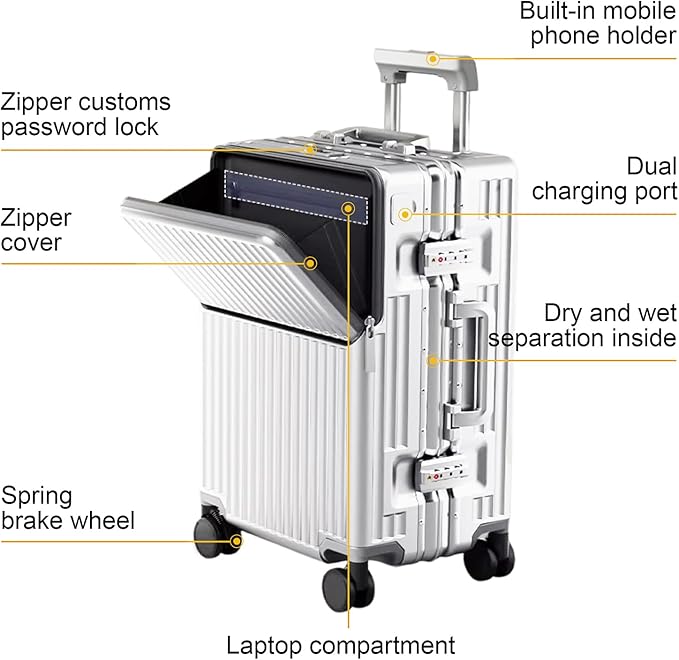 2-Piece Hardshell Zipperless Luggage Set, 20/26" Aluminum Frame Hardshell Spinner Luggage, Airline Approved Carry-On Luggage, TSA Lock, 360° Quiet Wheels With Cup Holder (silver)