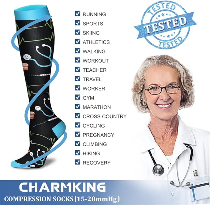 CHARMKING Compression Socks for Women & Men Circulation (3 Pairs) 15-20 mmHg is Best Support for Athletic Running Cycling