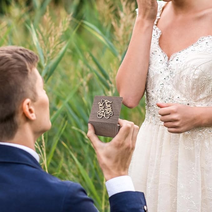 Personalized Double Ring Box – Rustic Wooden Engagement & Wedding Ring Holder with Wedding Ring Bearer Pillow - Engraved Proposal Jewelry Case Gift