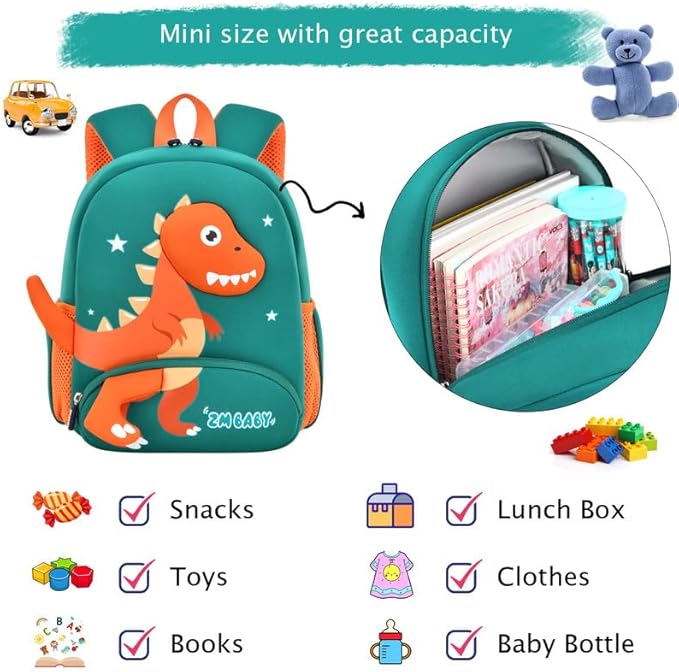 Padgene Toddler Backpacks Kids Preschool Backpack Waterproof Neoprene Animal Schoolbag Lunch backpack 3D Cartoon Mini Travel Bag for Boys Girls Ages 3-5