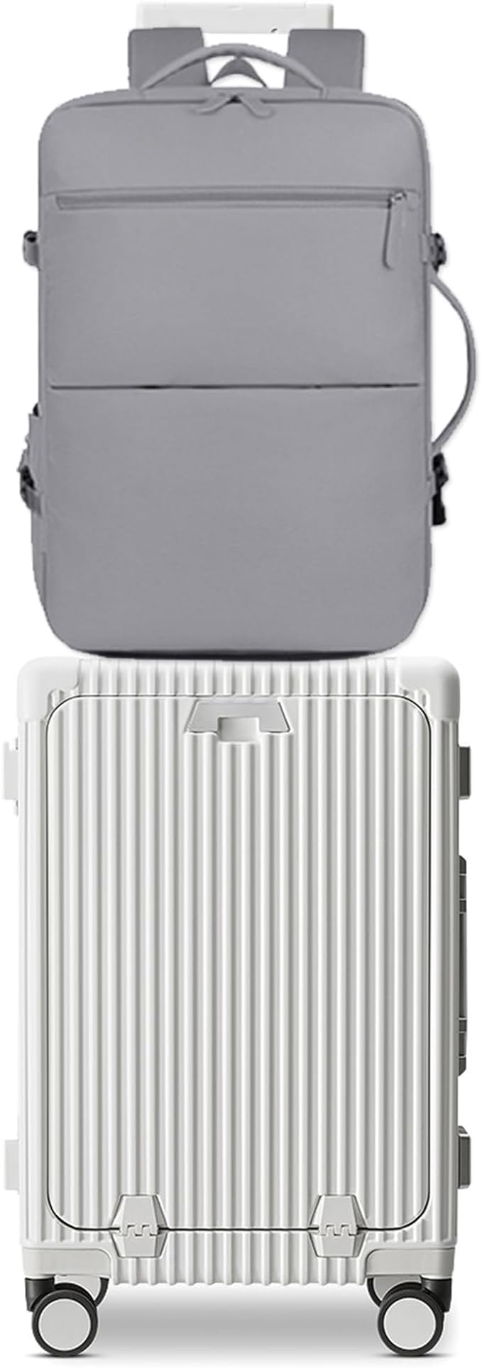 feilario 2 Piece Set 24in Aluminium Frame PC Hard Shell Spinner Wheels Luggage, Built-In TSA lock Carry on Suitcase, with Cup Holder, USB Port, Phone Holder