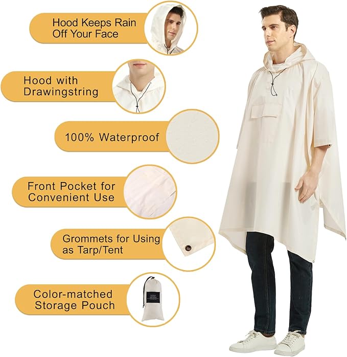 salamra Hooded Rain Poncho Waterproof Raincoat Jacket for Men/Women/Adults with Pocket