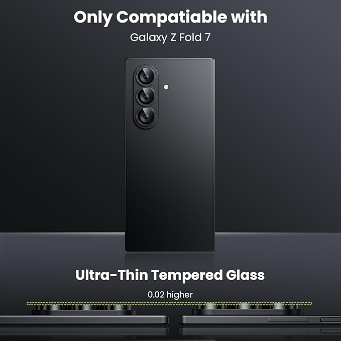 WSKEN for Z Fold 7 Camera Lens Protector Case Cover - Ultra HD Anti-Reflective Tempered Metal Glass Anti Scratch Rear Camera Screen Protector Film for Samsung Galaxy Z Fold 7 5G Accessories,Black