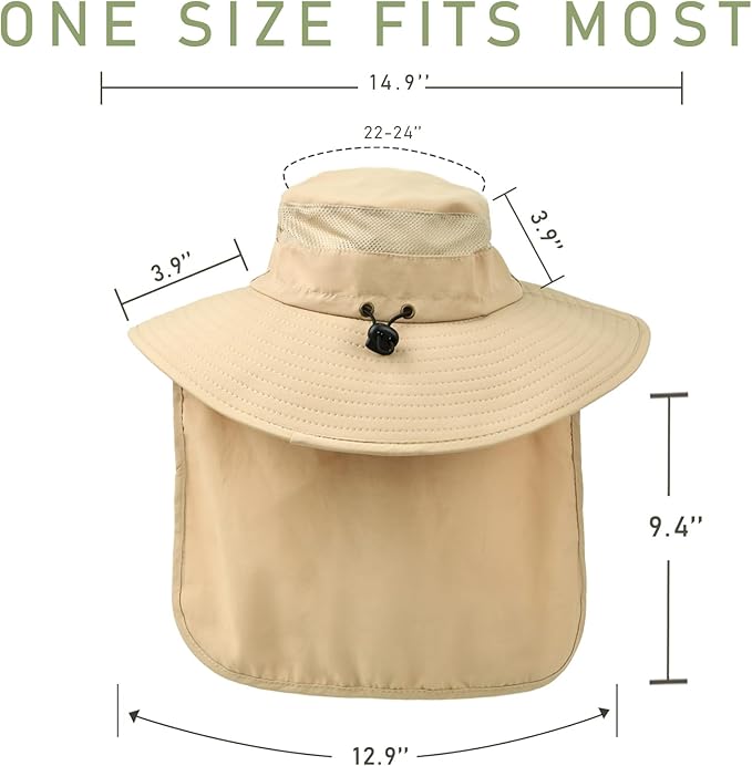 Fishing Hat Breathable Wide Brim Sun Hats with Neck Flap Bucket Hat Outdoor Safari Hat for Men Women UPF 50+ Sun Protection