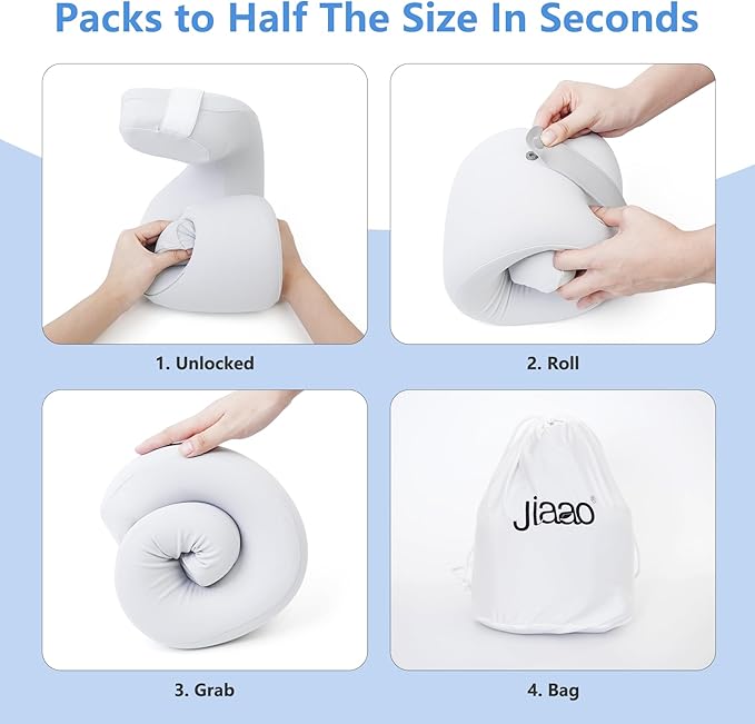 2 in 1 Neck Pillow Airplane, Ergonomic Memory Foam Travel Neck Pillow, Travel Essentials with 3D Eye Masks, Earplugs, and Portable Drawstring Bag, U Shape Neck Support for Traveling, Car, Home