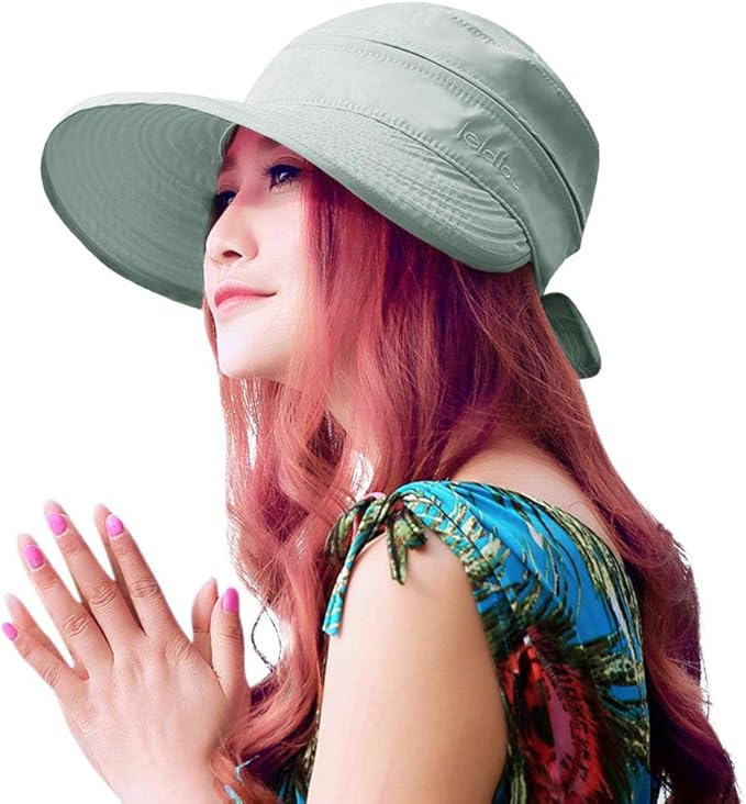 HINDAWI Sun Hats for Women with UV Protection Wide Brim Sun Hat Visor Summer Beach Outdoor Foldable Womens Cap
