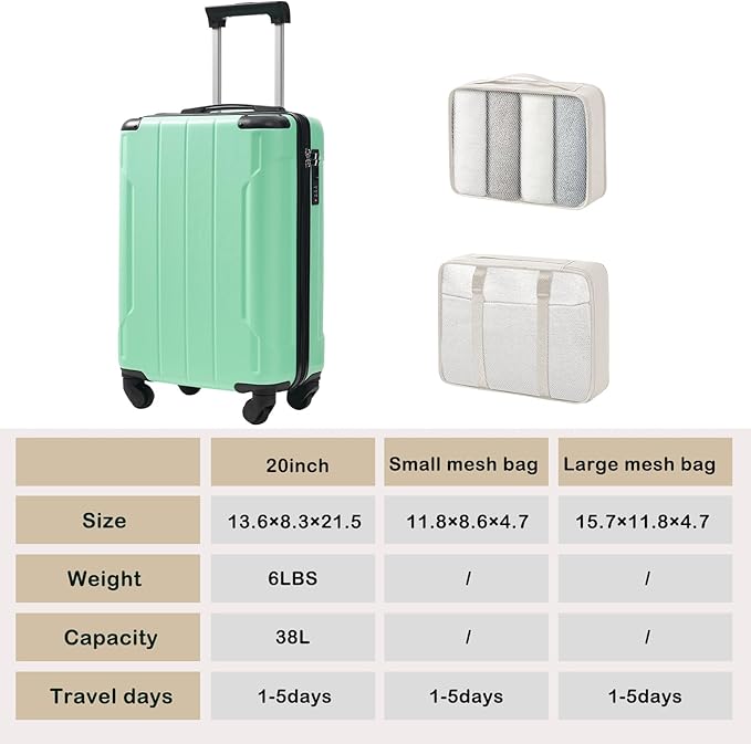 Merax Carry on Luggage Set, 20 Inch Hardshell ABS Suitcase with Spinner Wheels, Built-in TSA Lock & 2 Packing Cubes Airline Approved for Business Weekend Travel