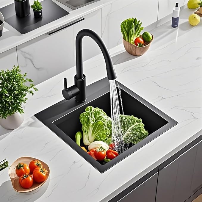 ARTLINE 15 x 20 Inch Black Drop in Bar Sink, Stainless Steel Single Bowl Kitchen Sink, Small Topmount 9 Inch Deep Wet Bar sink for Outdoor Prep RV Yard Laundry Utility with Dish Grid & Drain