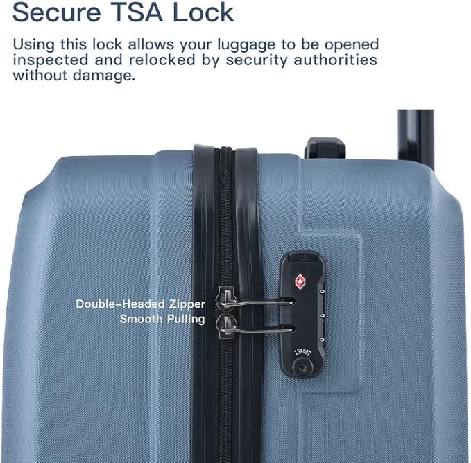 Campfun 3 Piece Luggage Sets, Hardshell ABS Luggage with TSA Lock, Carry On Suitcase Sets Lightweight Durable with 2 Hooks & Spinner Wheels, 20in/24in/28in - Light Blue(C)