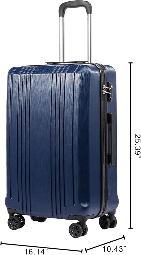 Coolife Luggage Expandable(only 28") Suitcase PC+ABS with TSA Lock Spinner 20in 24in 28in (navy, M(24IN))