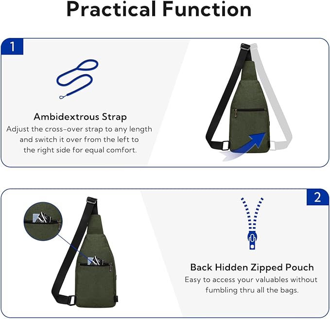 WATERFLY Small Crossbody Sling Backpack Anti Theft Backpack for Traveling Chest Shoulder Bag