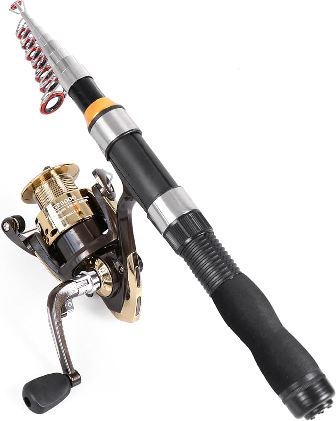 Telescopic Collapsible Extendable Fishing Rod for Saltwater and Freshwater, Lightweight and Compact Design