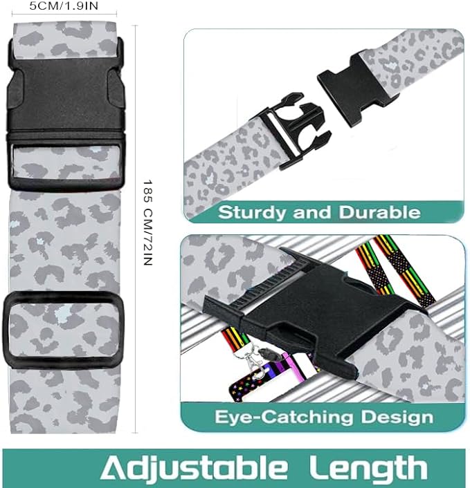Luggage Straps for Suitcases Travel Belt Accessories, Cute Suitcase Strap, Adjustable Luggage Belt Strap, Heavy Duty with Quick-Release Buckle Luggage Strap Grey Leopard