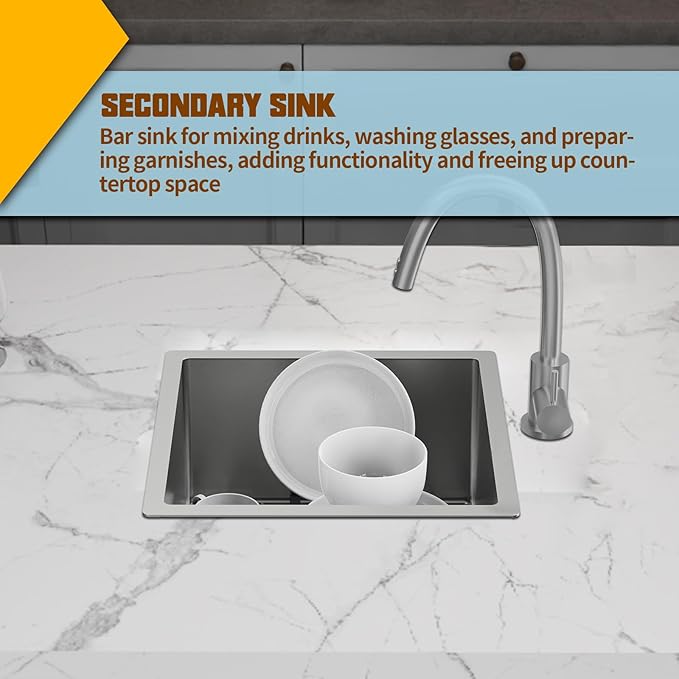Small Kitchen Sink,18x18 In Bar Sink Stainless Steel Undermount Small Kitchen Sink Ideal Choice For Small Space Nice As Undermount Prep Sink,RV Kitchen Sink With Bottom Grid,Silicon Mat And Drain Set
