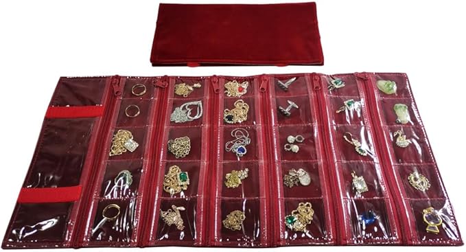 Travel Jewelry Roll Bag Portable Organizer Pouch With Grids&PVC Cover Storage Bags for Necklace, Bracelet, Bracelet,Ring, Badge, Pendant