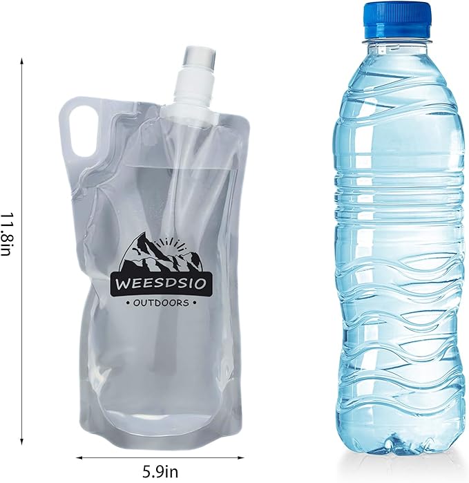 2-Pack 1L Hiking Collapsible Water Bottles with Mountaineering Buckle (Not Suitable for Climbing) BPA-Free Foldable Backpacking Water Bottle for Camping Hiking Running Cycling Mountaineering