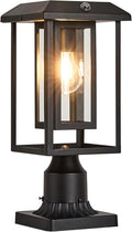 Solar Lamp Post Lights for Outdoor with Pier Mount Base, Dusk to Dawn Pole Light Head with Waterproof, Exterior Solar Powered Pillar Lights Fixture for Yard, Garden, Pathway, Black