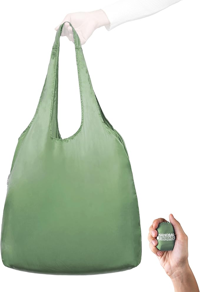 Nanobag Ultra-Lightweight Foldable Tote for Women & Men, Reusable Grocery & Travel Bag, Packable Collapsible Compact Market Essential (Standard Gove)
