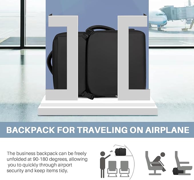 Travel Backpack Carry On Flight Approved, Lightweight Large Travel Backpack, Expandable with USB Charging Hole, Waterproof Causal Bookbag for Travel Work College Fits 17 inch Laptop, Black
