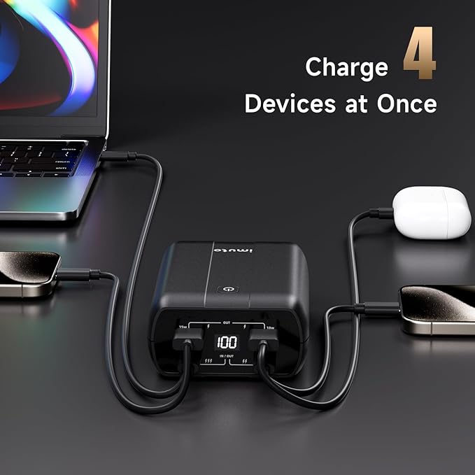 imuto 100w Power Bank, 20000mAh 4-Output Laptop Portable Charger,Fast Charging USB C PD3.0 External Battery Pack for Laptop MacBook Dell XPS iPad Tablet Steam Deck iPhone 16 15 14 Pro Samsung S22 etc