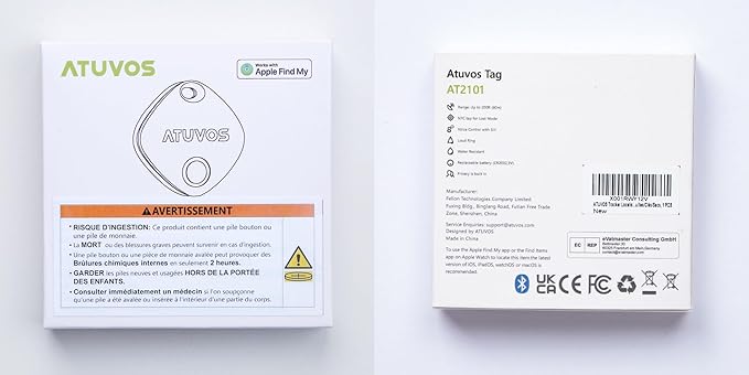 ATUVOS Air Tracker Tag-1 Pack, Bluetooth Luggage Tracker Works with Apple Find My APP (iOS Only, Not for Android), Keys Finder and Item Locator for Luggage, Backpack, Suitcases, Replaceable Battery