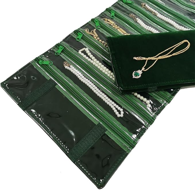 Travel Jewelry Roll Bag Portable Organizer Pouch With Grids&PVC Cover Storage Bags for Necklace, Bracelet, Bracelet,Ring, Badge, Pendant