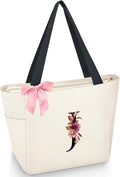 Vavabox Tote Bag, A-Z Initial Monogrammed Waterproof Tote Bag, Bridesmaid Gifts for Women, Black and Pink
