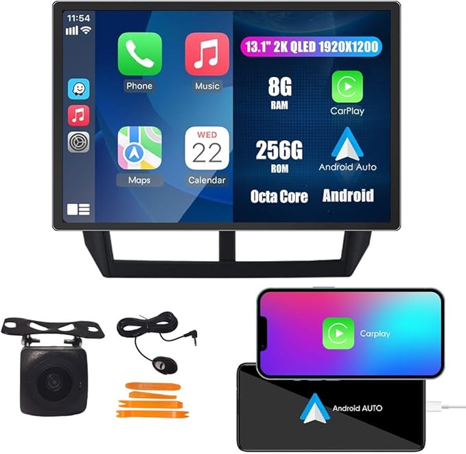 Kunfine CarPlay Android Auto Navigation Stereo GPS Radio Reverse Camera Display 13.1" QLED Touchscreen Headunit Tablet Pad Media Player for Subaru Forester 2007-2013, if Applicable Octa Core 8G+256G