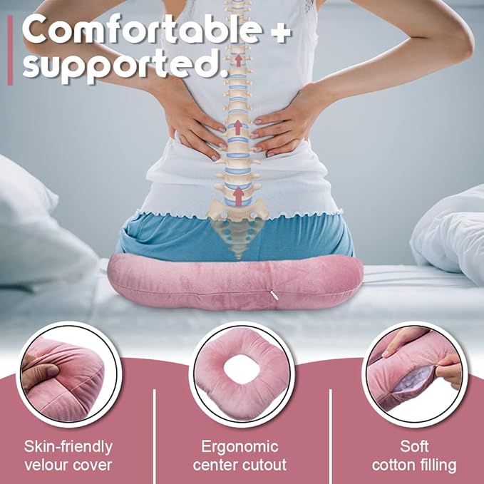 Stuffed Donut Pillow Seat Cushion | for Tailbone and Coccyx Pain, Hemorrhoids, Bed Sores, Pregnancy, Prostate, Surgery Recovery, Sitting Pressure Relief, for Home, Office and Car (Dusty Pink)