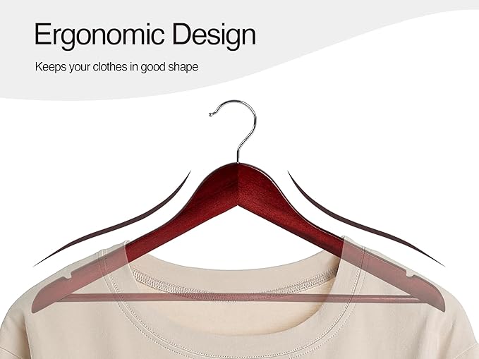 StorageWorks Wooden Hangers 20 Pack, Wood Coat Hanger for Coats, Shirts, Jackets, Pants, Suits, Dark Cherry Color